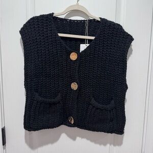 Black Knit Button-Up Sweater Vest- size medium